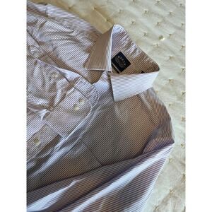 Eagle Shirtmakers Mens 17 34/35 Regular Fit NonIron Pinstripe Dress Shirt Purple